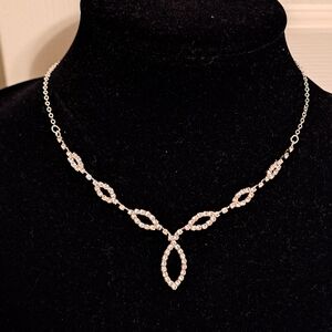 Monet Silver Necklace with Crystal Details
